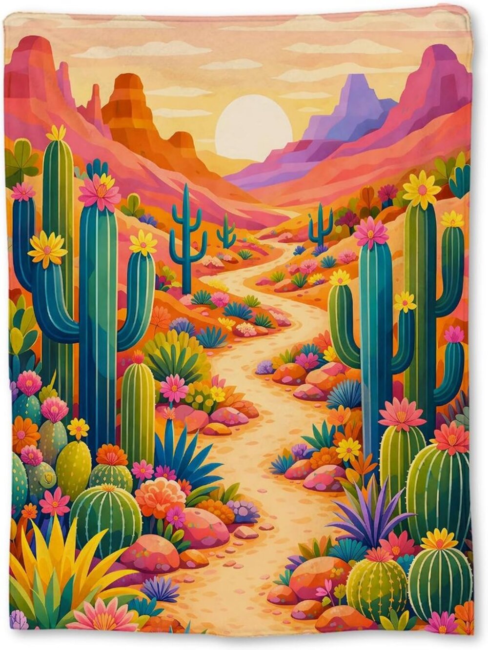 Colorful Cactus Blanket Gifts, Desert Flannel Sunset Southwest Throw Blanket for